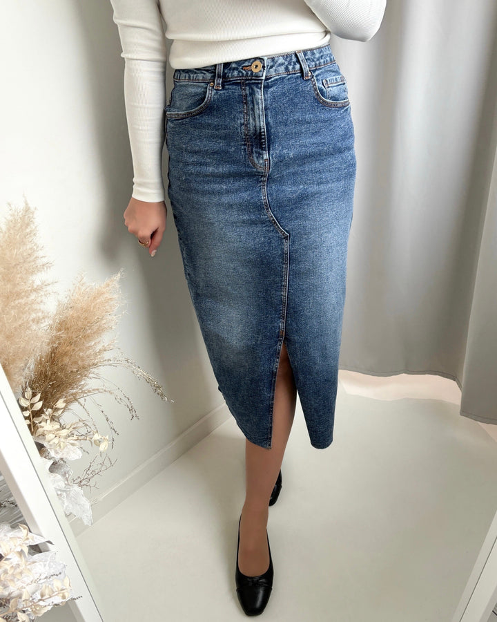 Pieces nederdel jessie hw denim medium blue denim - FORUDBESTILLING LEV. UGE 3/4