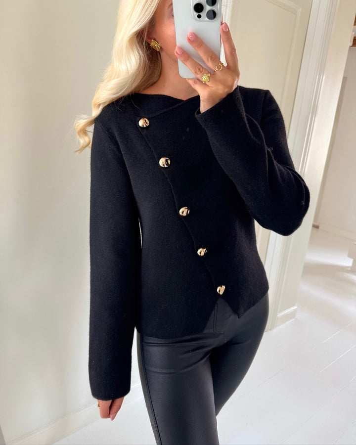 Vero Moda cardigan vienna ls o-neck wrap black w. gold buttons