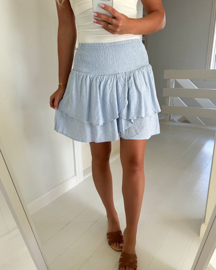 Vero Moda nederdel linn hw detail short wvn exp cashmere blue/melange