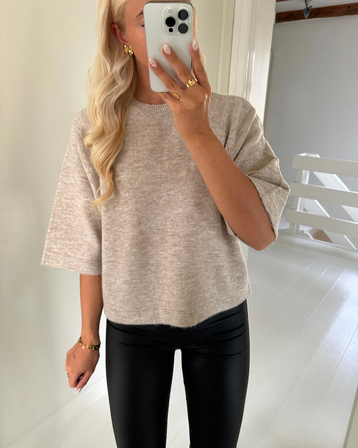 Only striktrøje simoni 3/4 knit pumice stone/melange - FORUDBESTILLING LEV. UGE 36