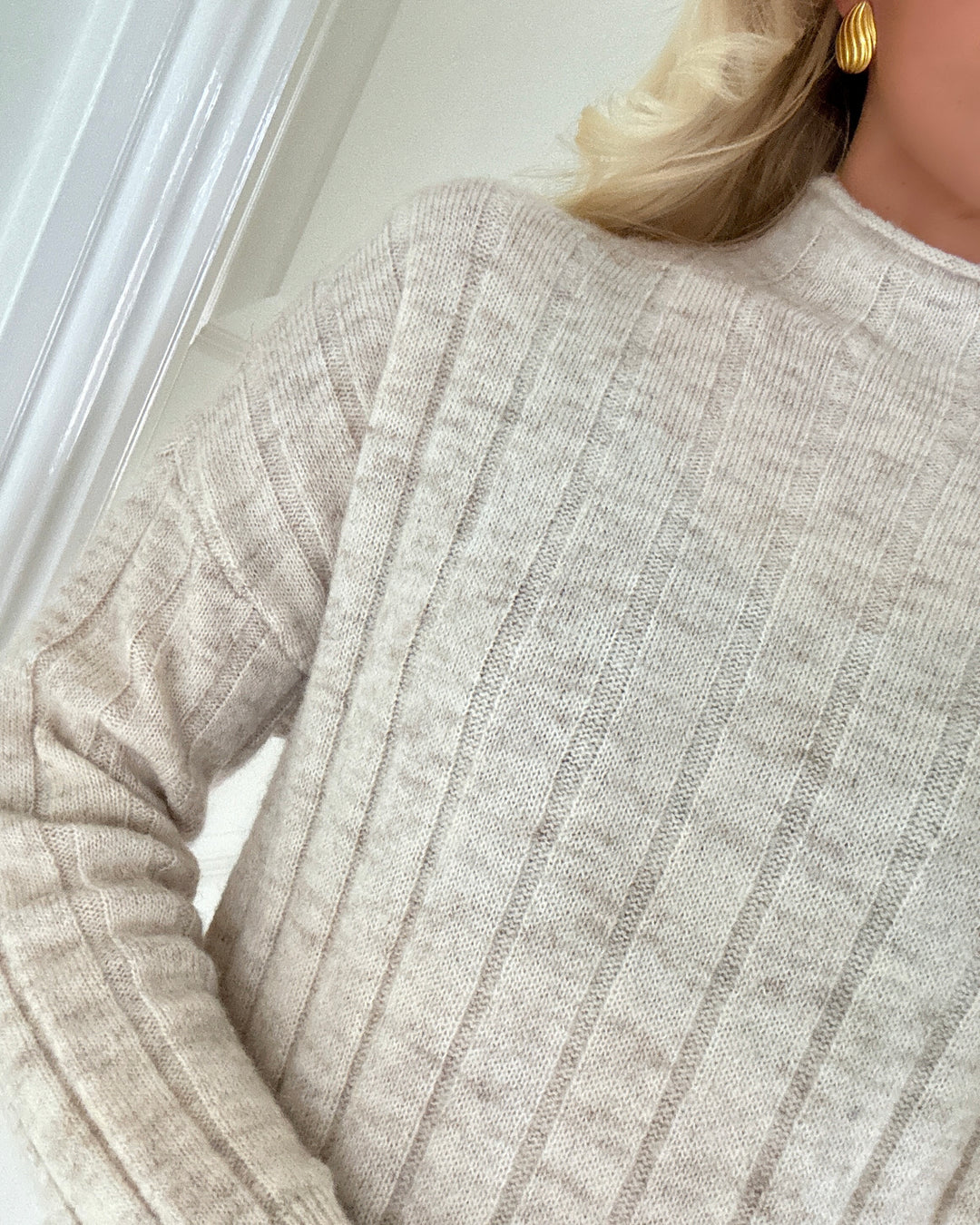 Vero Moda strikkjole willa ls funnelneck 7/8 birch/melange