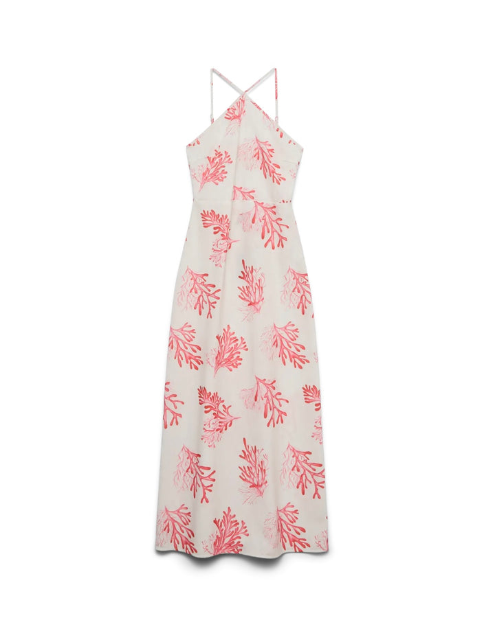 Vero Moda kjole birdie maxi exp vaporous gray/coral aop