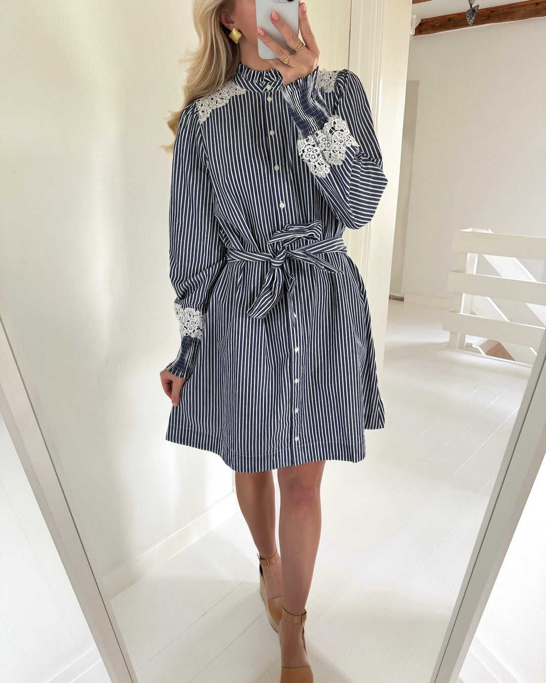 Y.A.S skjortekjole stria ls star white/blue