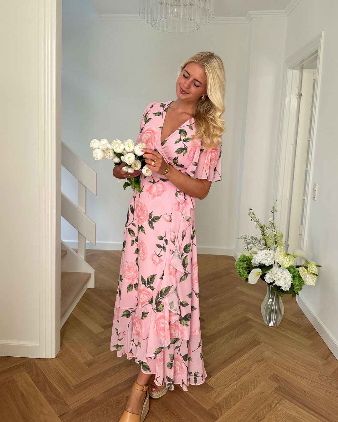 Y.A.S kjole veneda ss maxi wrap pink lady/veneda print