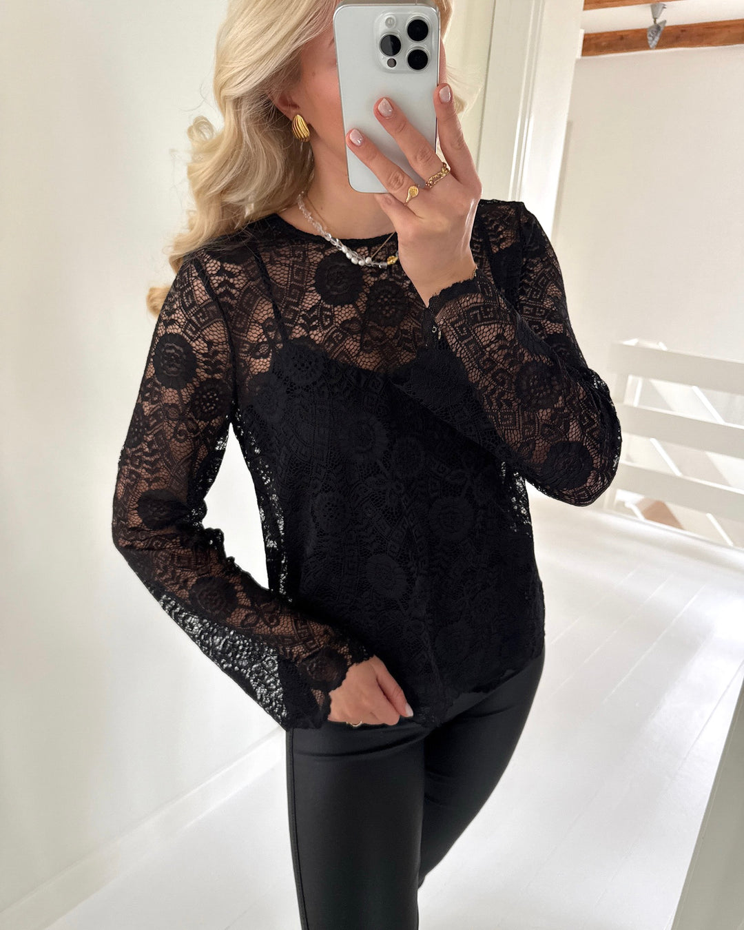 Pieces bluse olline ls lace o-neck black