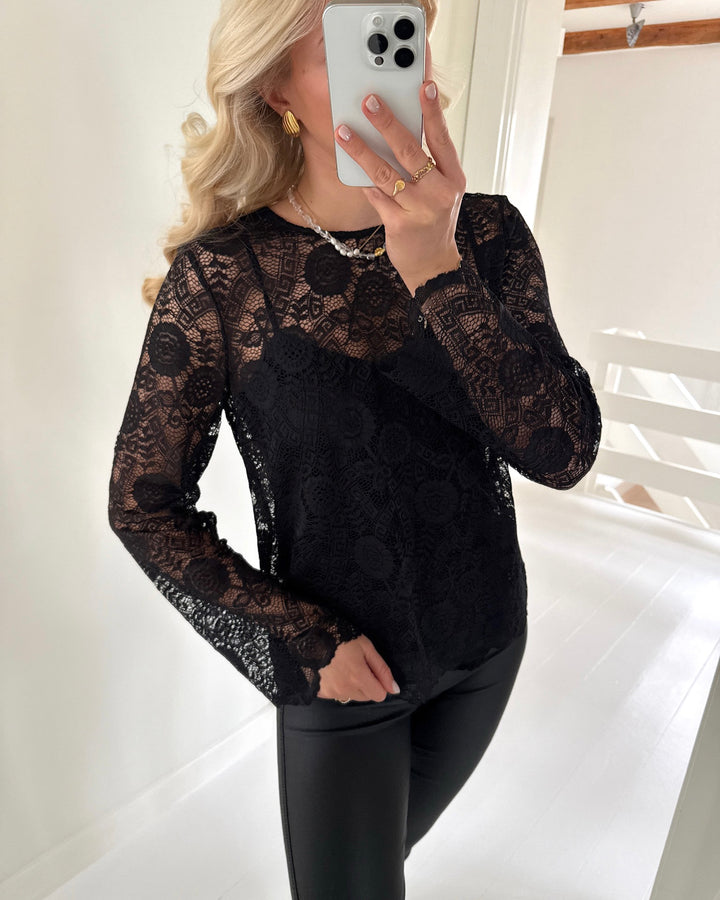 Pieces bluse olline ls lace o-neck black