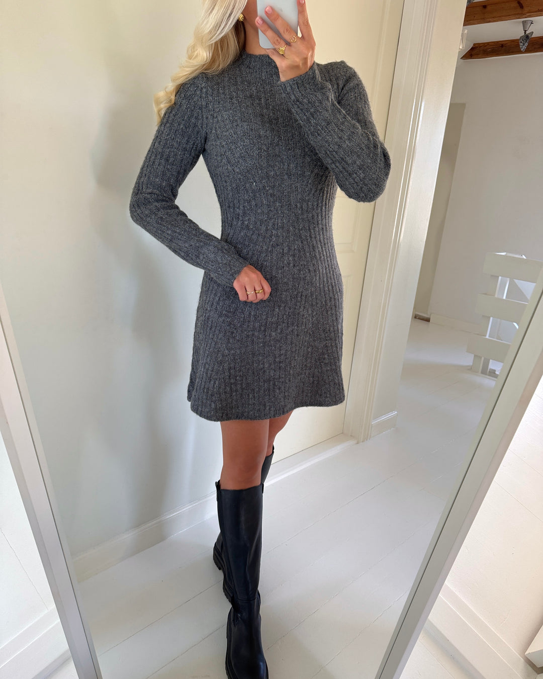Y.A.S strikkjole dolly ls knit medium grey melange