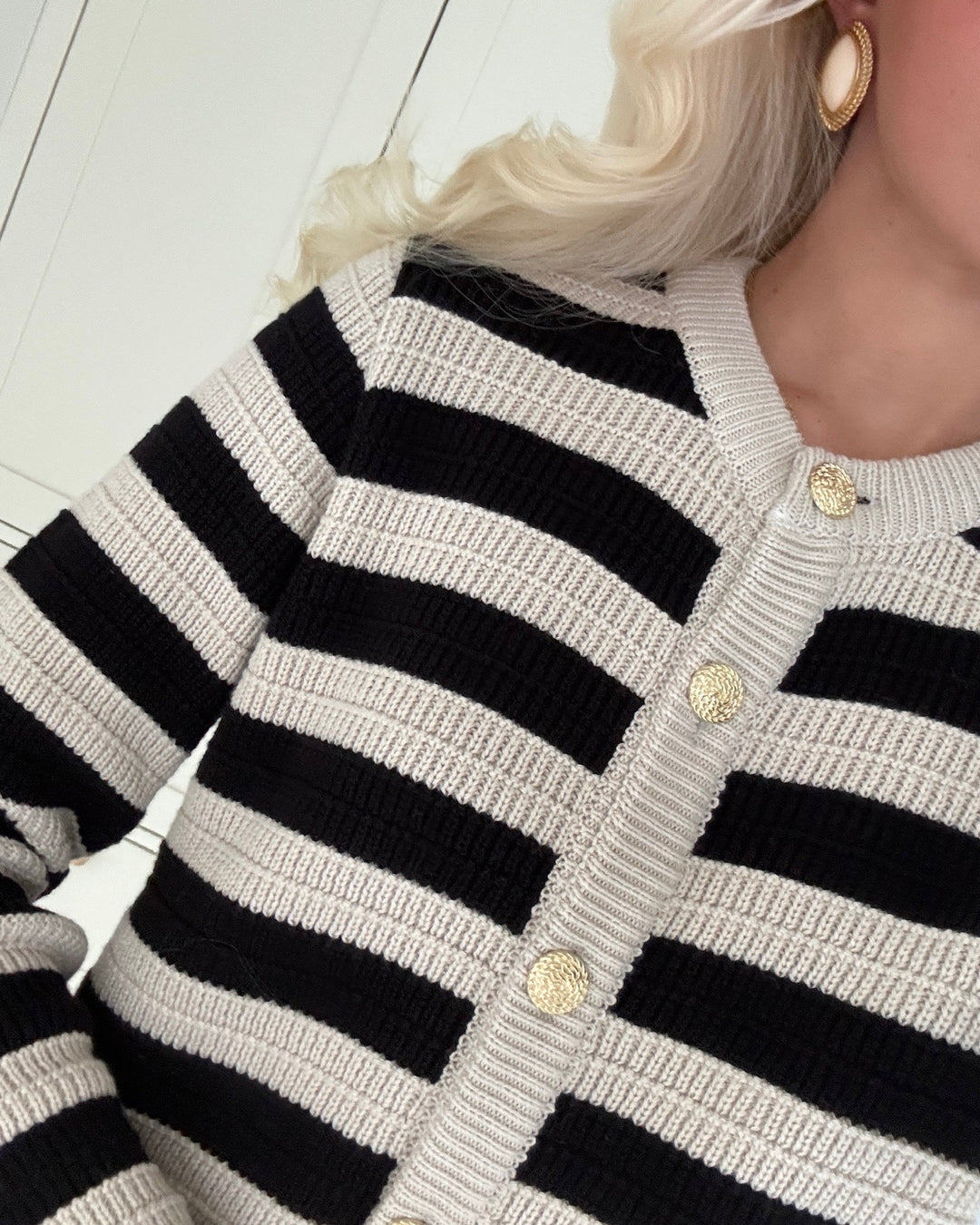 Y.A.S cardigan sironi ls knit birch/black