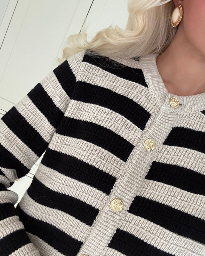 Y.A.S cardigan sironi ls knit birch/black