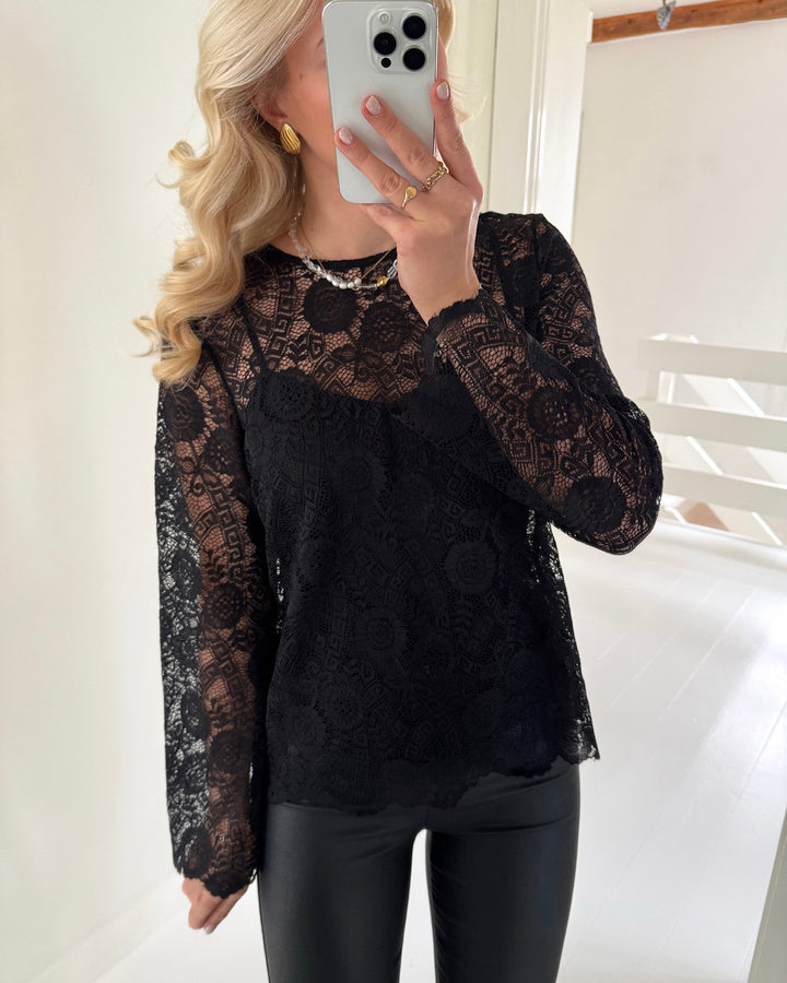 Pieces bluse olline ls lace o-neck black