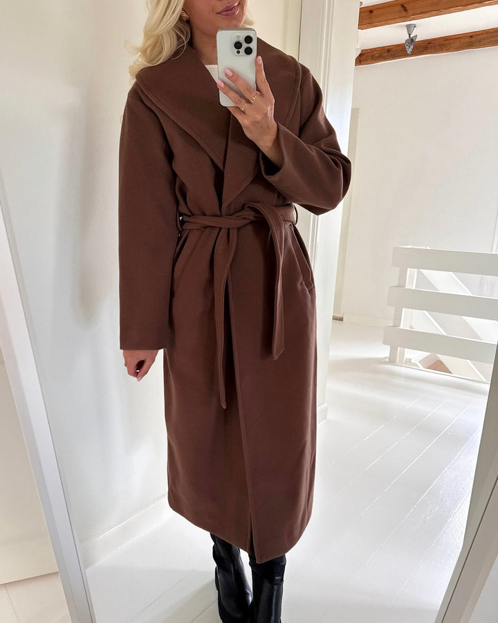 Vero Moda frakke anne bergen xtra long cocoa brown