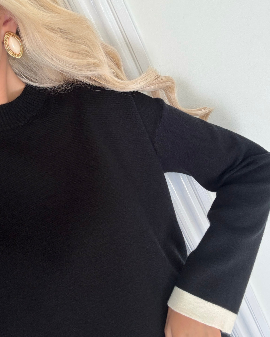 Vero Moda trøje saba full contrast ls o-neck black/w birch contrast