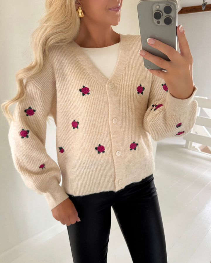 Y.A.S cardigan fleur ls knit s. noos birch/bouqet fl