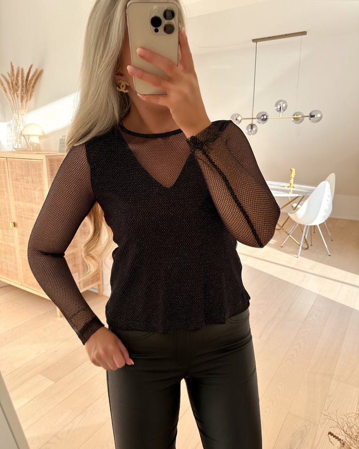 JDY bluse amber l/s mesh black/lurex