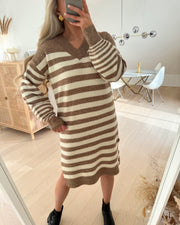 Vero Moda kjole hurricane ls v-neck knee brown lentil/w. birch