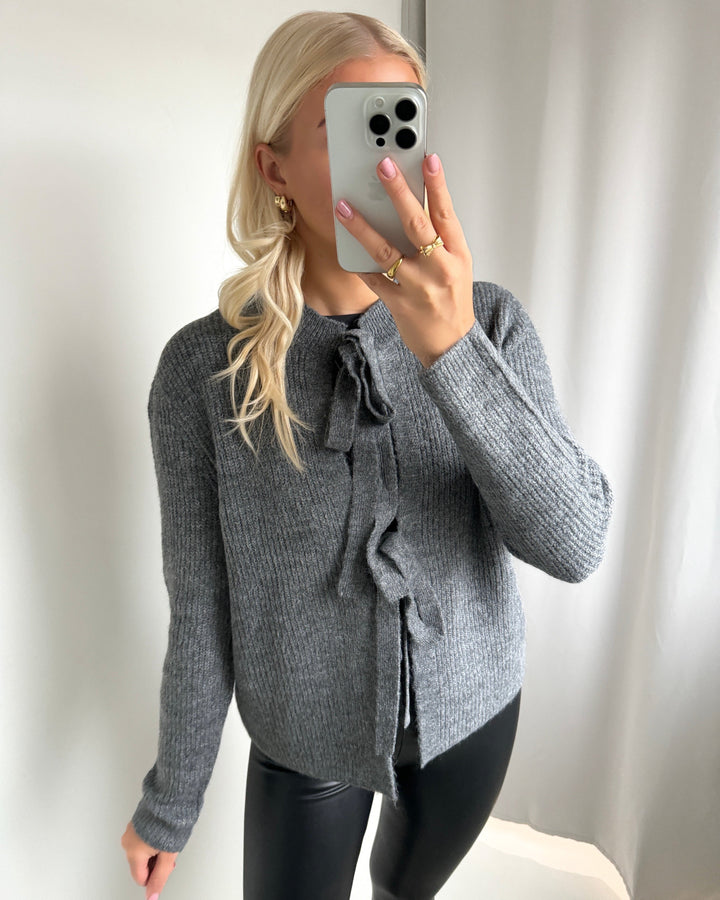 JDY cardigan drea tie dark grey melange