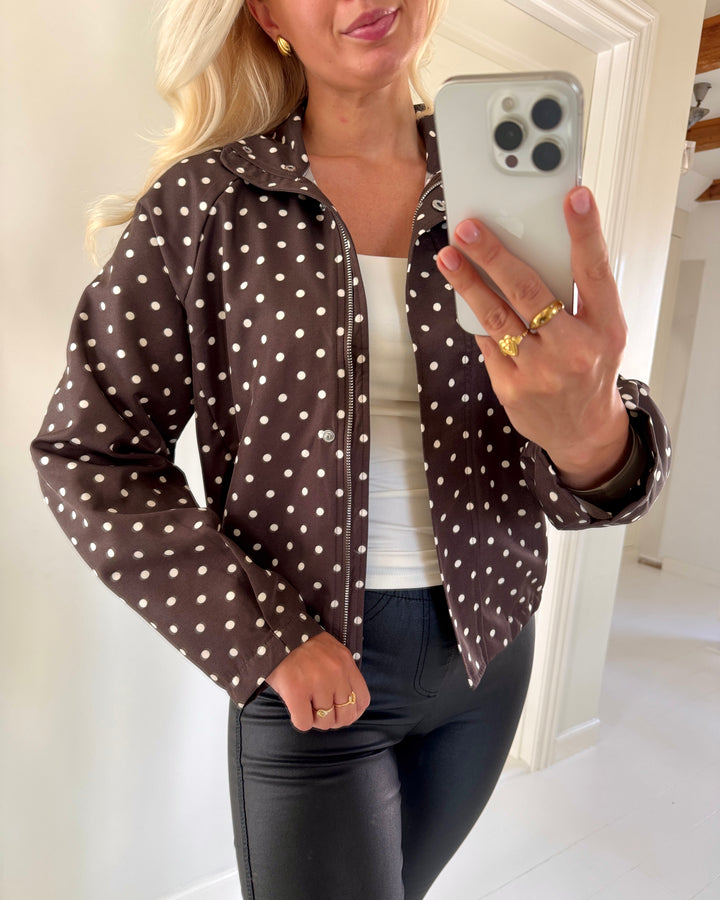 Vero Moda jakke kayla high neck chocolate brown birch dots