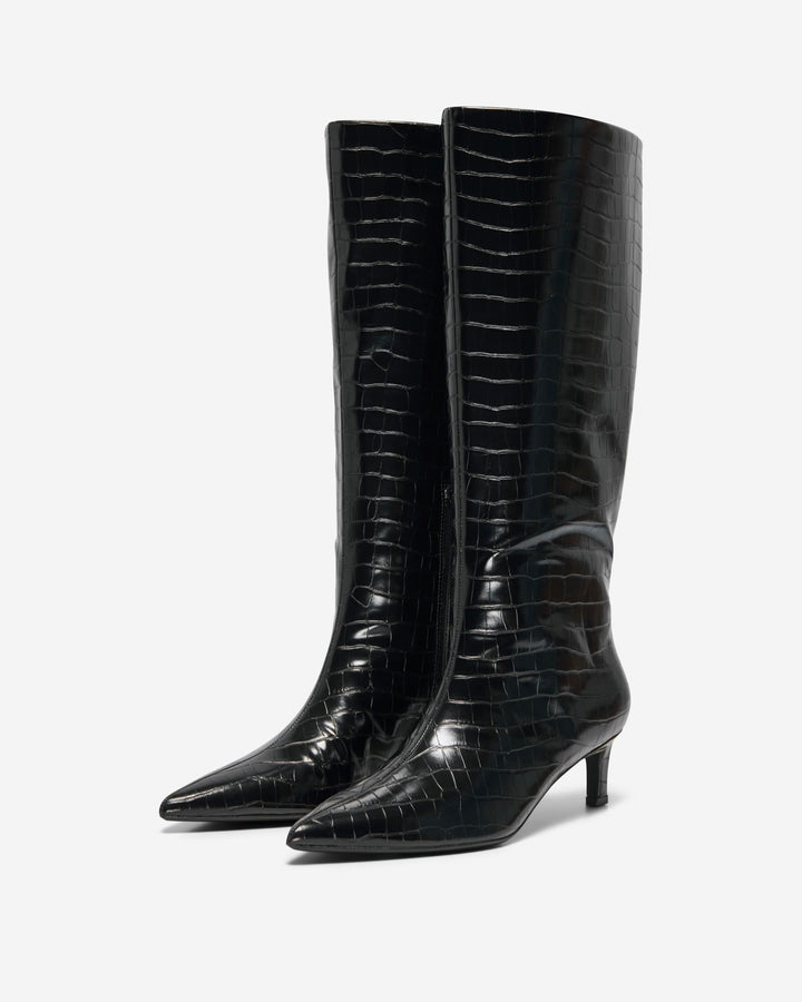 Only støvler brixton-3 knee high black croco