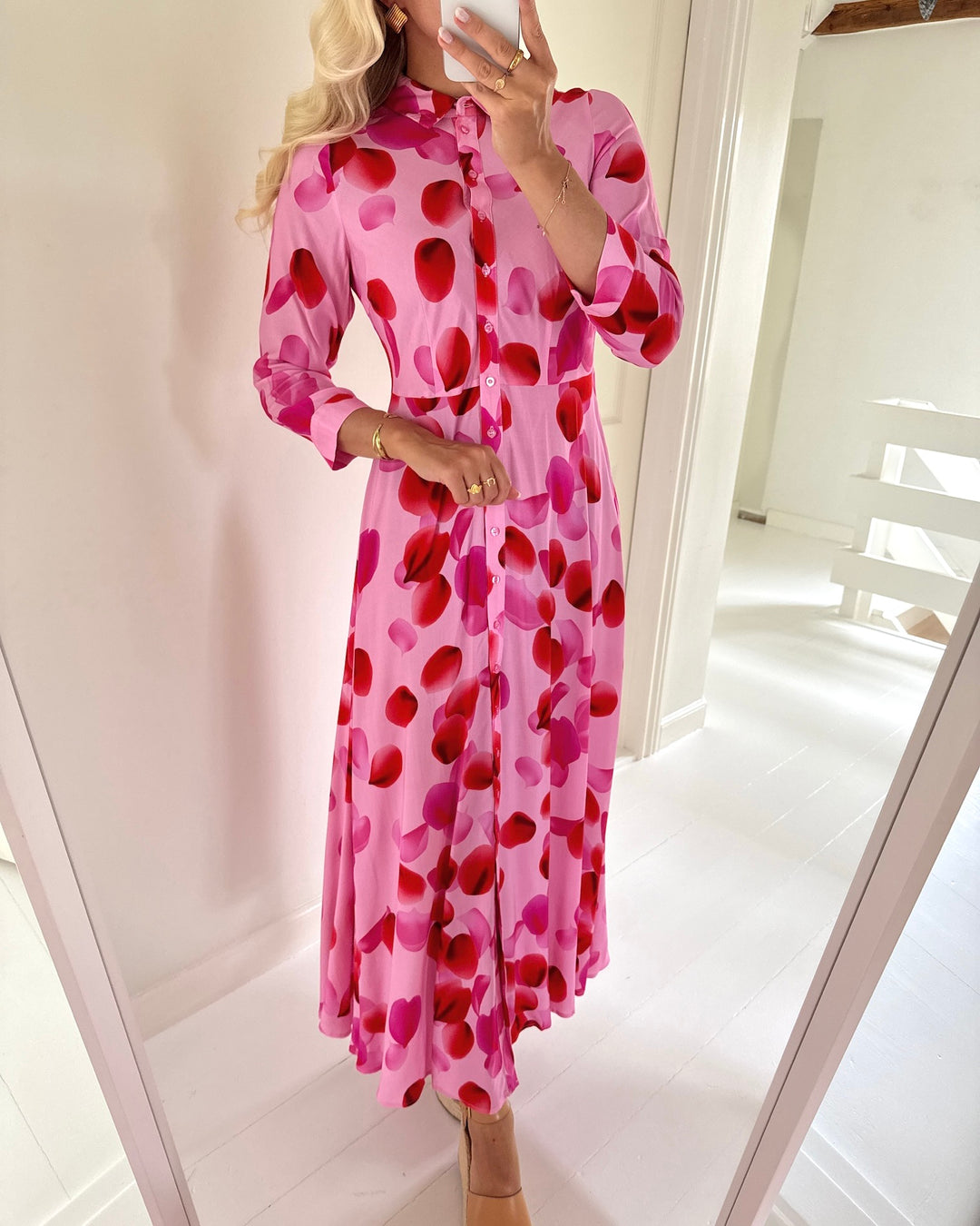 Y.A.S kjole savanna long pink frosting/aop rose petal print