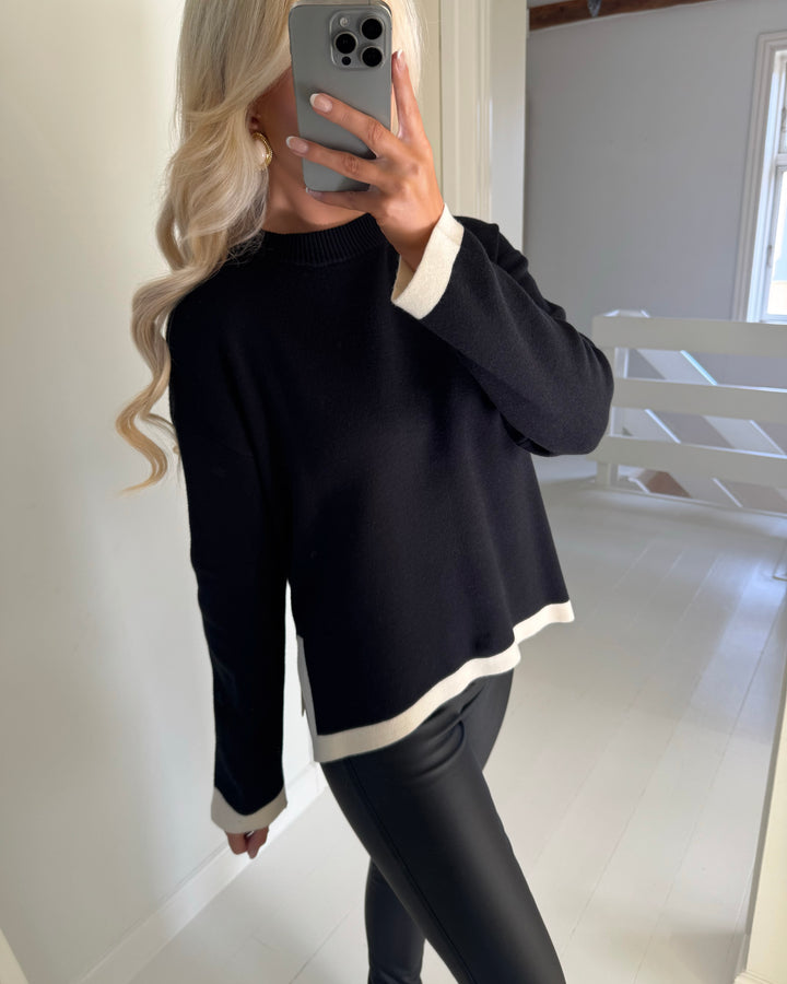 Vero Moda trøje saba full contrast ls o-neck black/w birch contrast