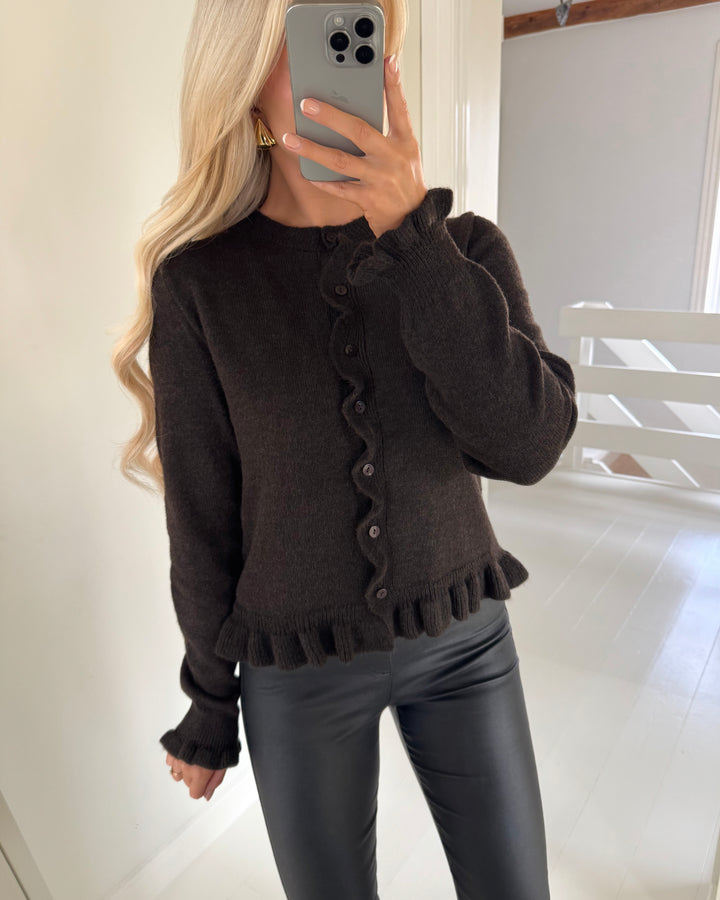 JDY cardigan letty l/s on frill knt noos chocolate torte