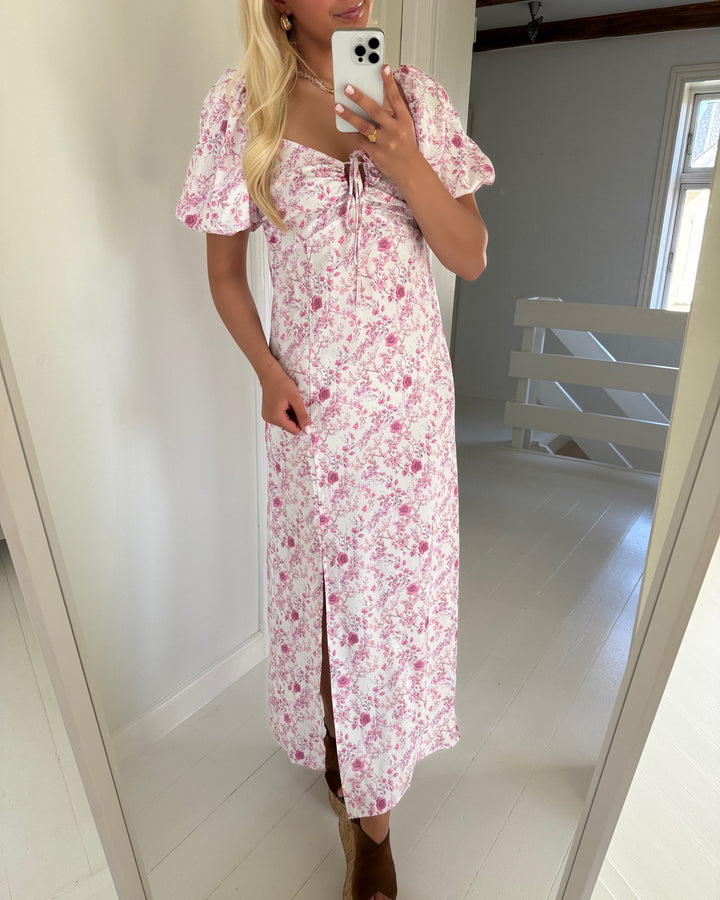 Vero Moda kjole gabriella ss maxi exp snow white/pink rose