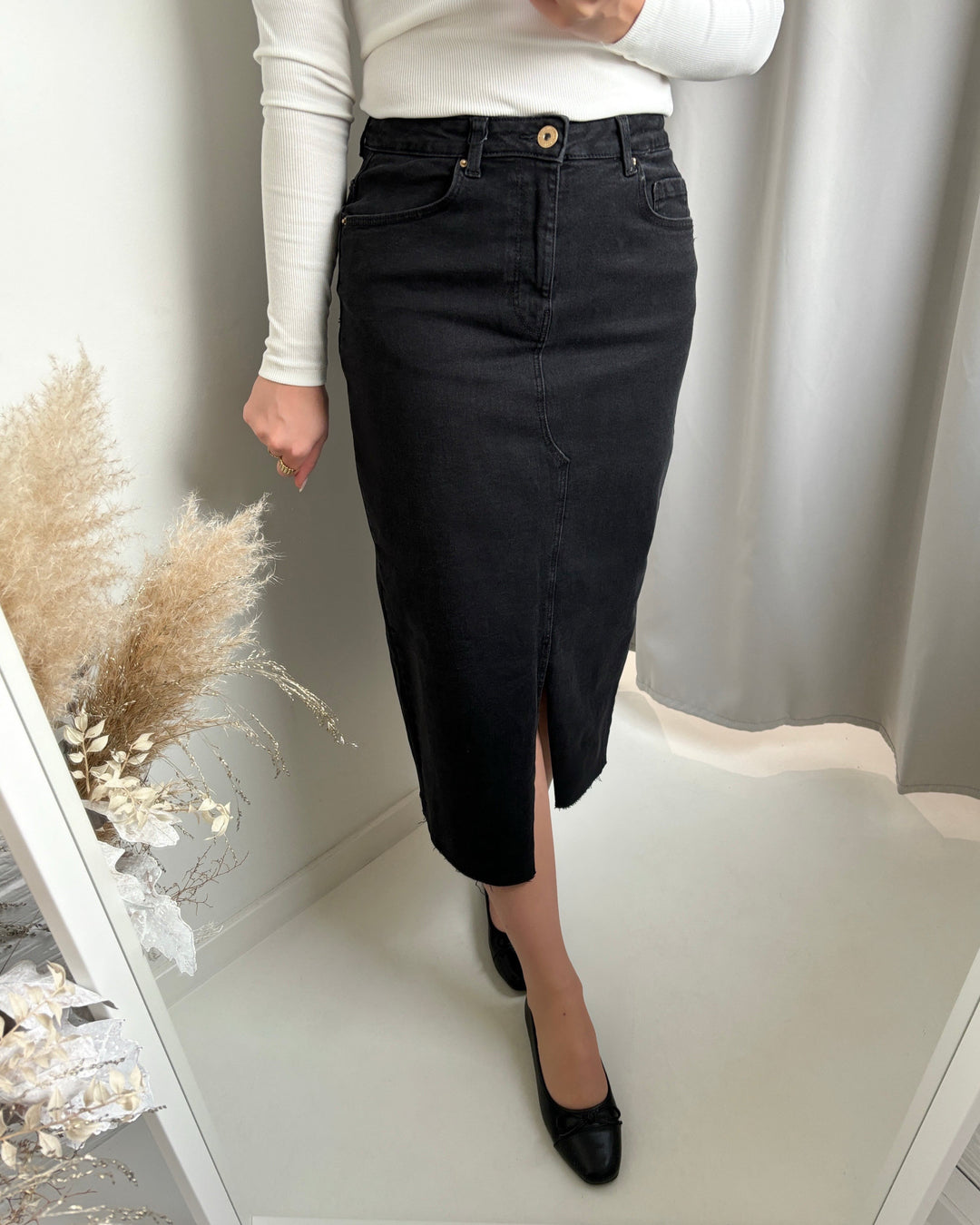 Pieces nederdel jessie hw denim black - FORUDBESTILLING LEV. UGE 4