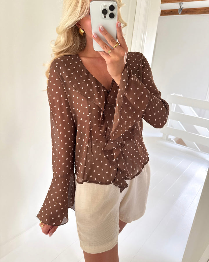 Vero Moda bluse willow ls frill chocolate martini snow white dot