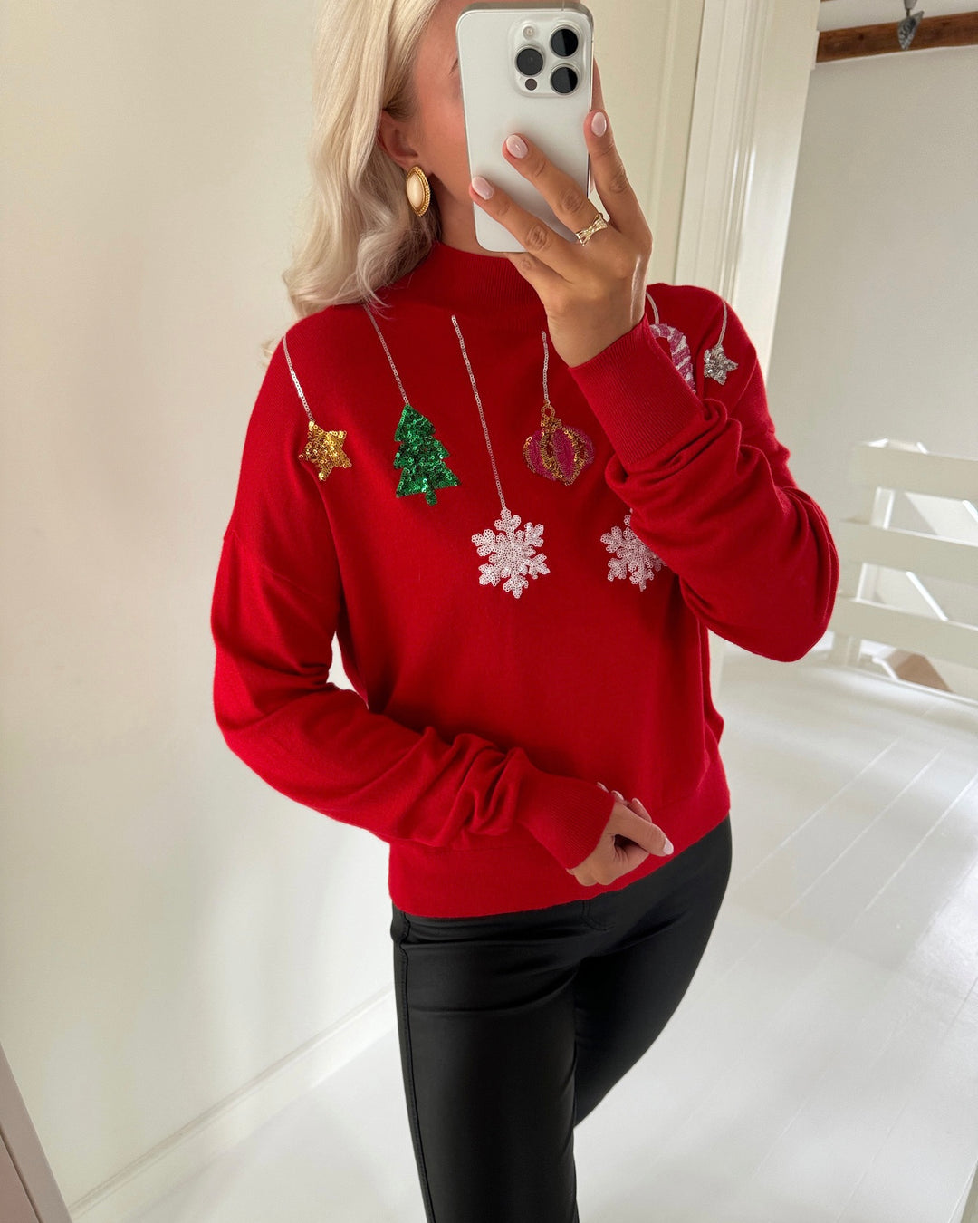 Vero Moda striktrøje newqueenguard chinese red/w. sequins