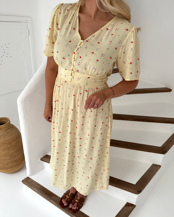 Pieces kjole tala ss midi french vanilla/flower