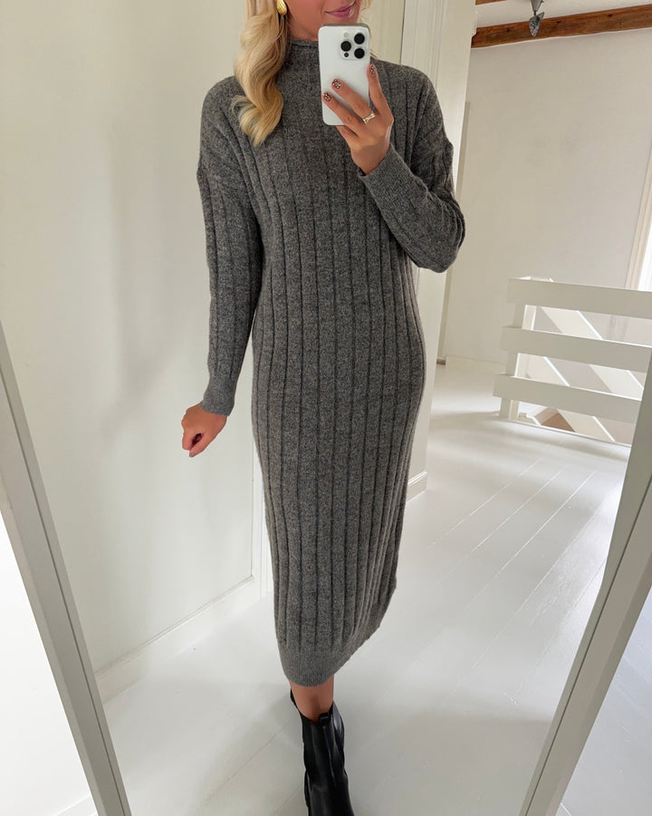 Vero Moda strikkjole willa ls funnelneck 7/8 medium grey melange