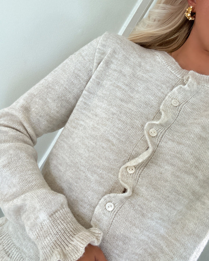 JDY cardigan letty l/s on frill knt noos birch/melange - FORUDBESTILLING LEV. UGE 41