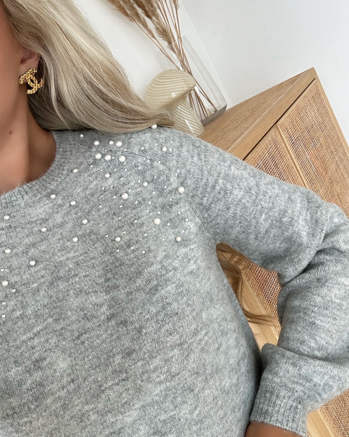 JDY striktrøje pearl raglan pearl knit light grey melange