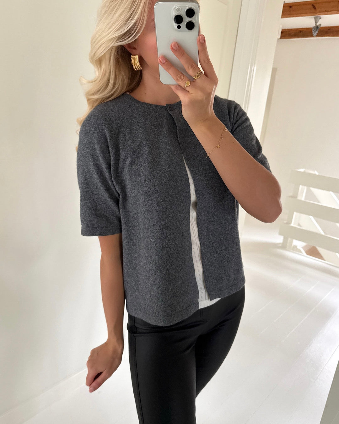 Pieces cardigan bree ss o-neck dark grey melange