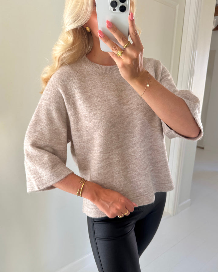 Only striktrøje simoni 3/4 knit pumice stone melange