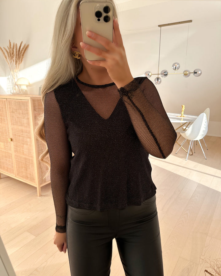 JDY bluse amber l/s mesh black/lurex