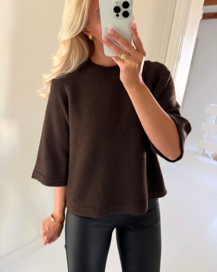 Only striktrøje simoni 3/4 knit coffee bean melange