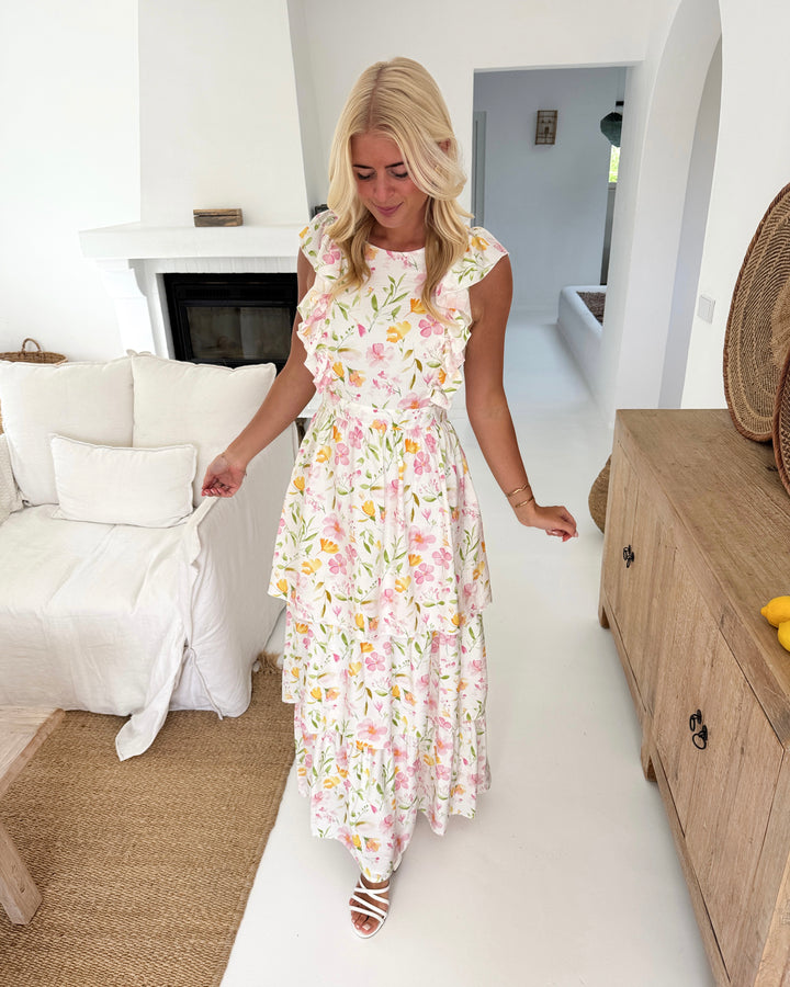 Vero Moda kjole estella sl maxi bright white/flower aop