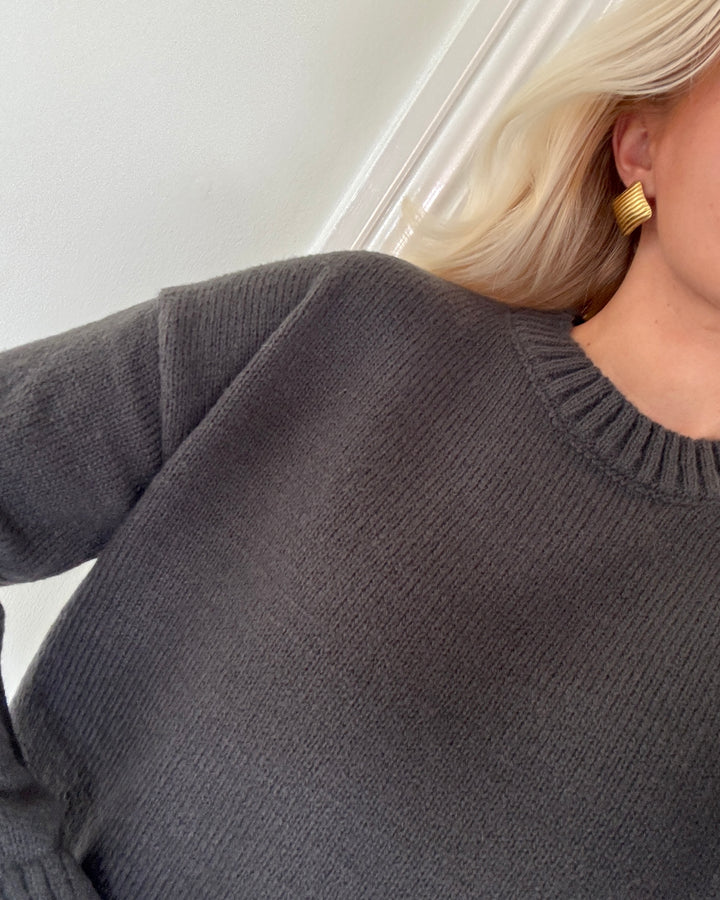 Only striktrøje evie ls lace mix o-neck knit dark grey melange black lace