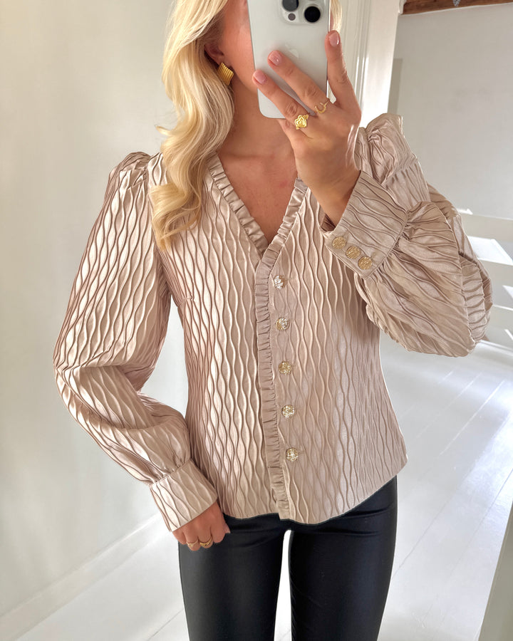 Y.A.S bluse ripple ls v-neck shirt sheer bliss