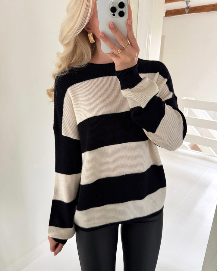Only sweater atia ls stripe knit black whitecap/gray melange