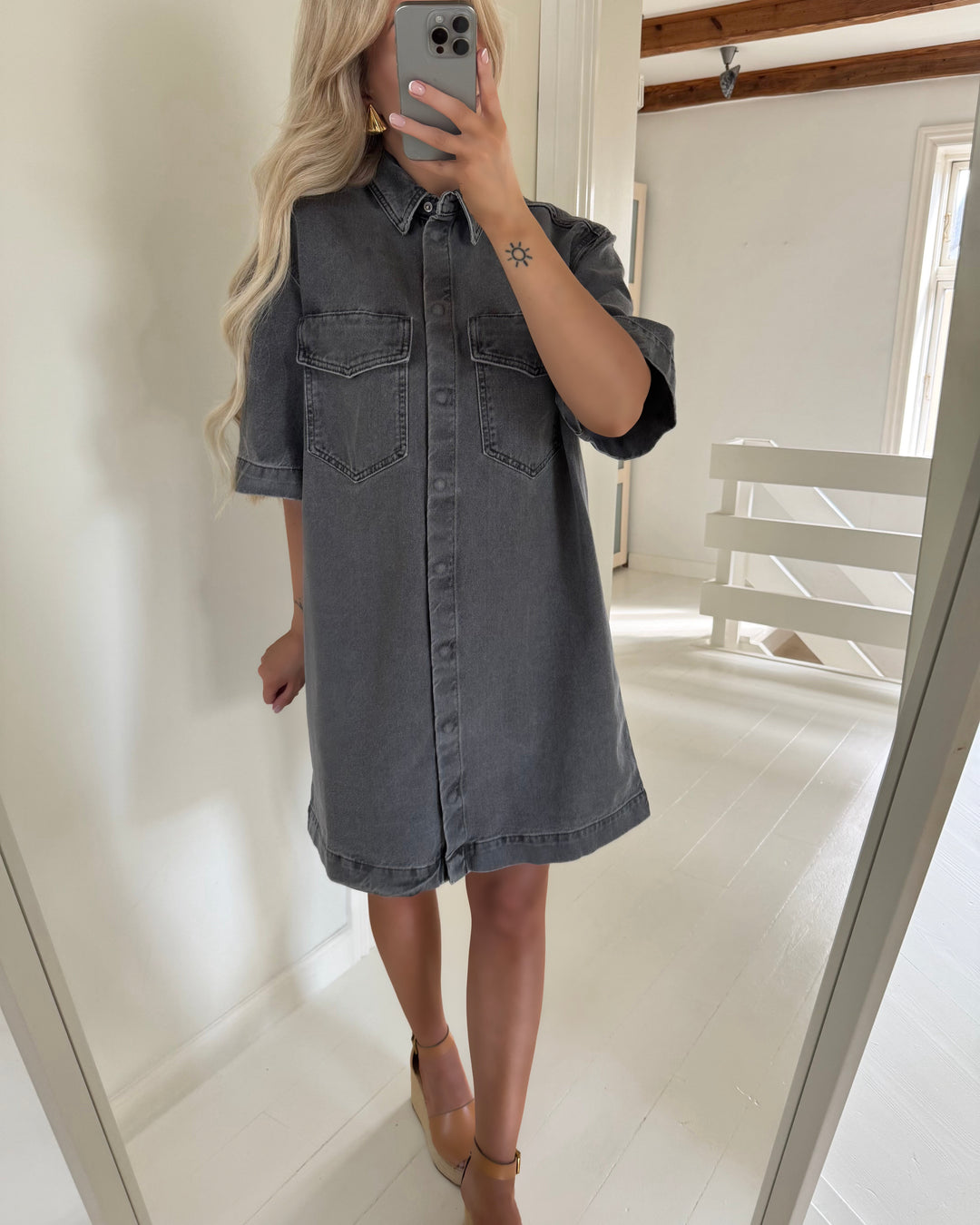 Only kjole sophie ss oversize medium grey denim