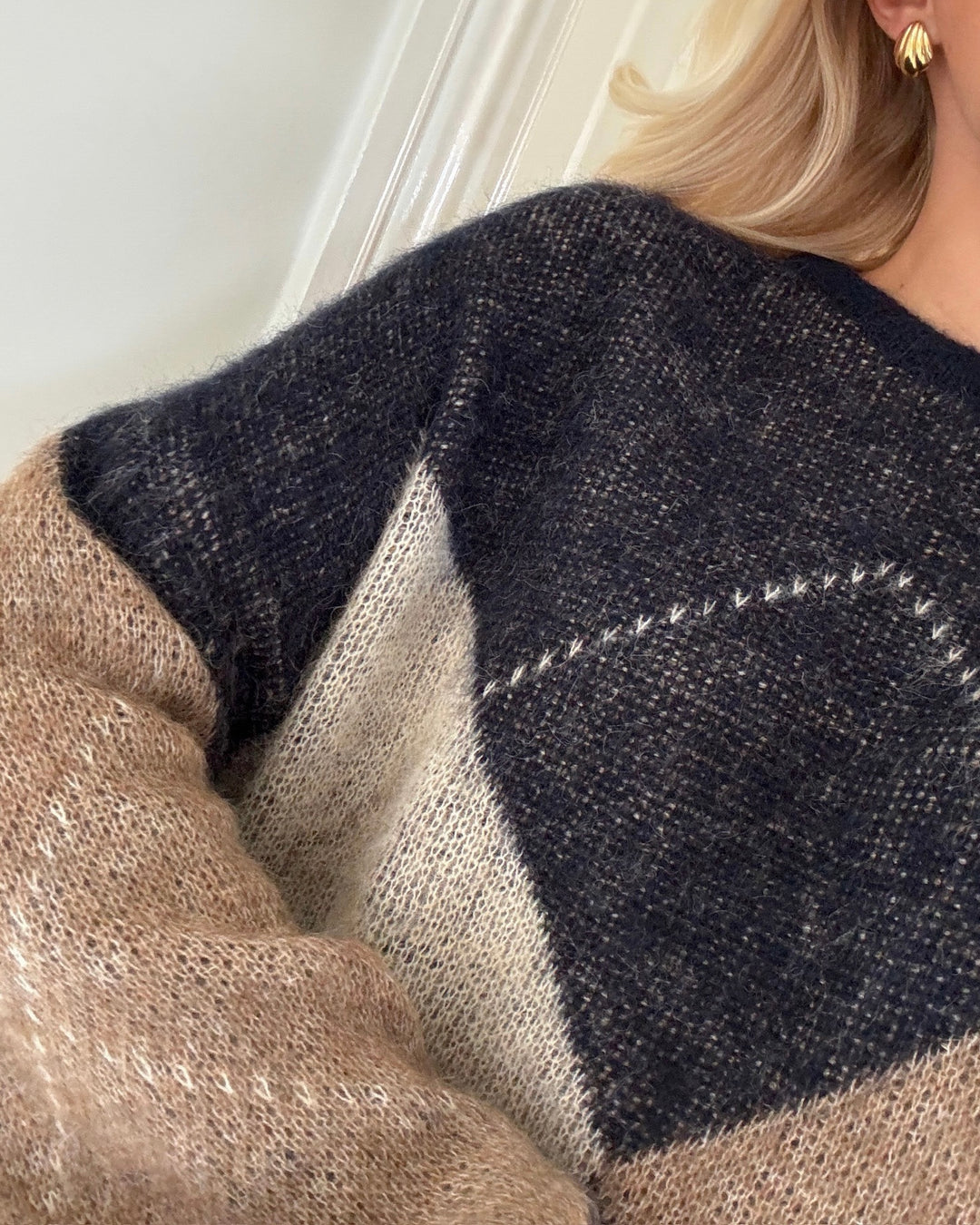 Only striktrøje noeme life ls o-neck knit night sky cocoa creme/biscotti/melange/argyle