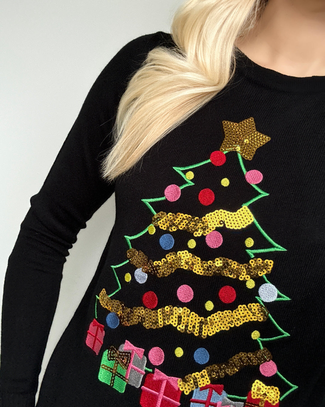 Christmastree ls o-neck blouse black