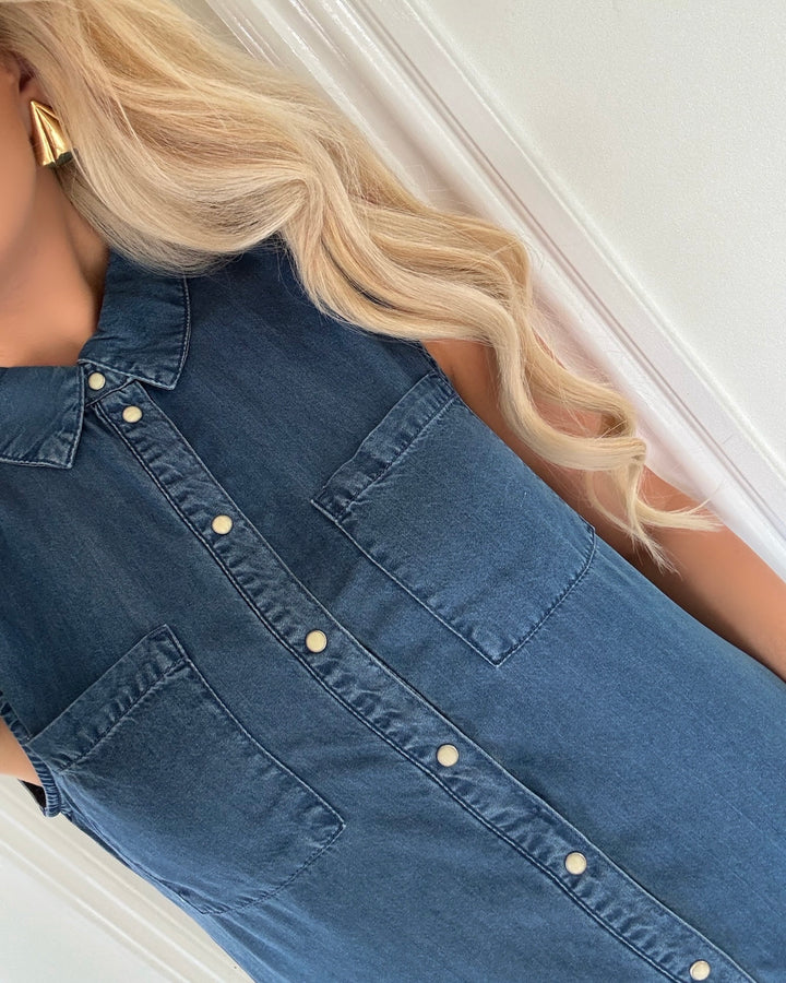 Pieces skjortekjole vilje denim medium blue denim