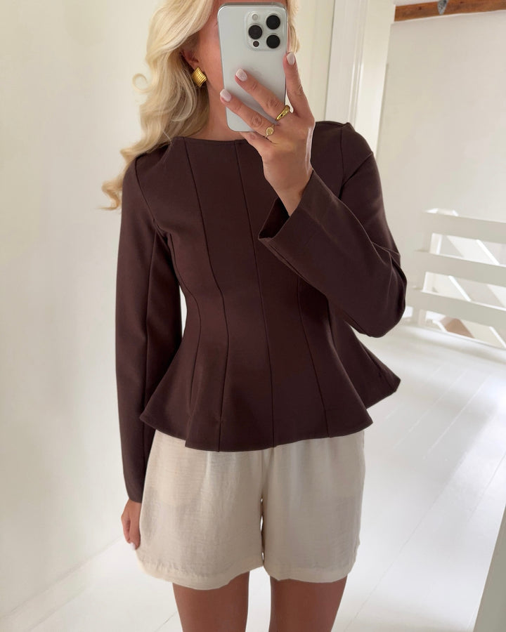 Pieces bluse gunhild ls boat neck hot fudge
