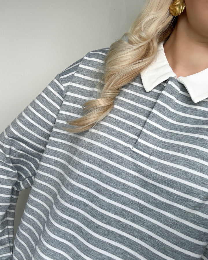 Vero Moda bluse alma ls striped polo light grey melange/white