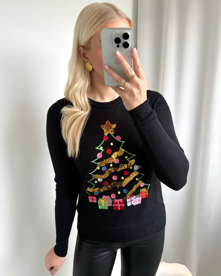 Christmastree ls o-neck blouse black