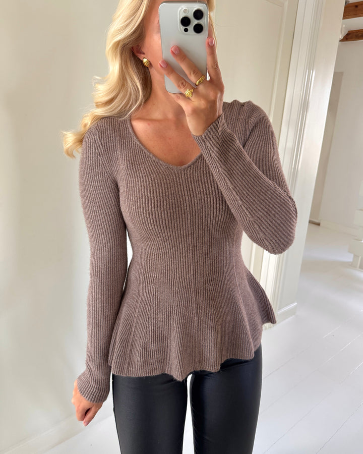 Only bluse ibi ls v-neck rib peplum knit bracken