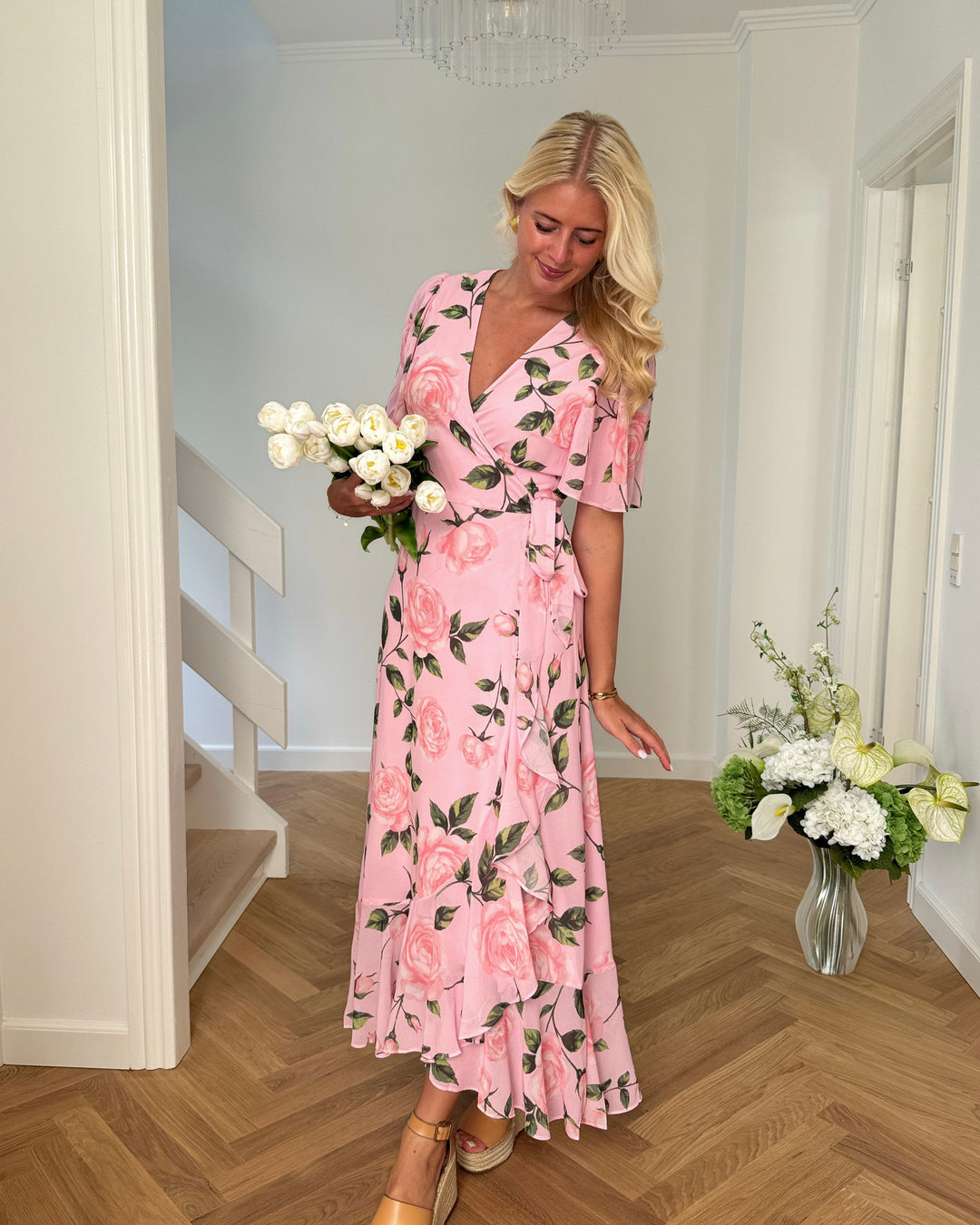 Y.A.S kjole veneda ss maxi wrap pink lady/veneda print